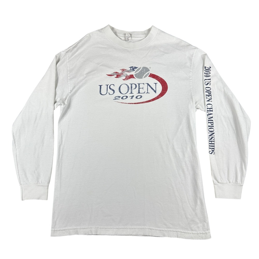 Vintage US Open 2010 Long Sleeve Graphic Tee White Y2K Sportswear Mens M